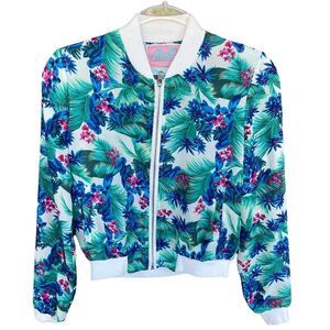 Alcott Surfwear Jacket Womens Extra Small Tropical Floral Full Zip Semi‎ Sheer